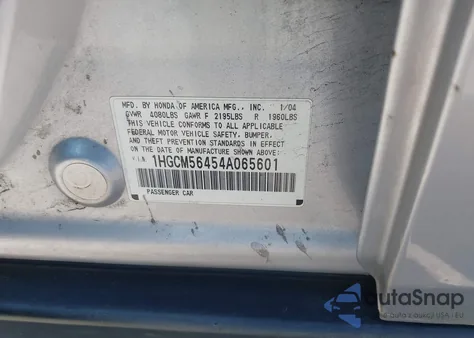2004 Honda Accord Lx from USA, damaged, VIN 1HGCM56454A065601